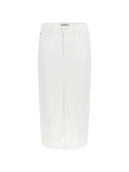 Front slit denim midi skirt