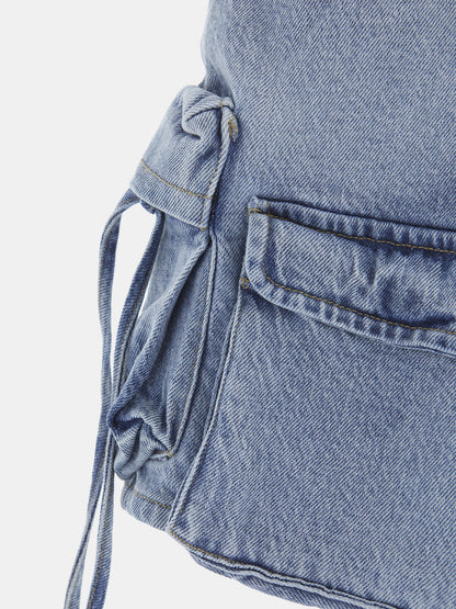 Cargo denim mini skirt
