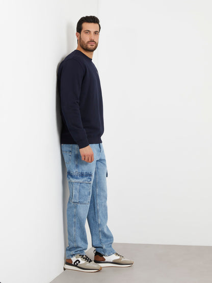 Mid rise cargo denim pant