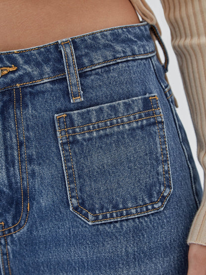 Mid rise wide leg denim pant
