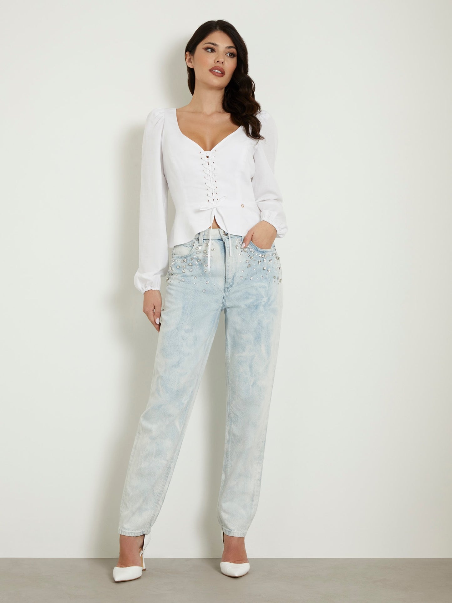 Rhinestones mom denim pant